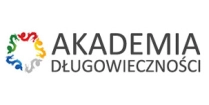  Obraz przedstawia logo "AKADEMIA DŁUGOWIECZNOŚCI" z kolorową, stylizowaną grafiką symbolizującą ludzi wokół centralnego punktu.