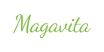  Obraz przedstawia zielone logo "Magavita" w ozdobnej czcionce.