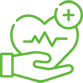 Obraz przedstawia grafikę przedstawiającą dłoń trzymającą serce z linią EKG i symbolem krzyża w okręgu, co symbolizuje witalność i zdrowie.